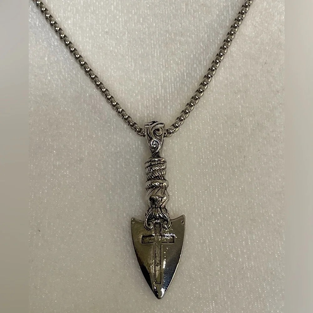 Stainless Steel Necklace with Vintage Cross Pendant